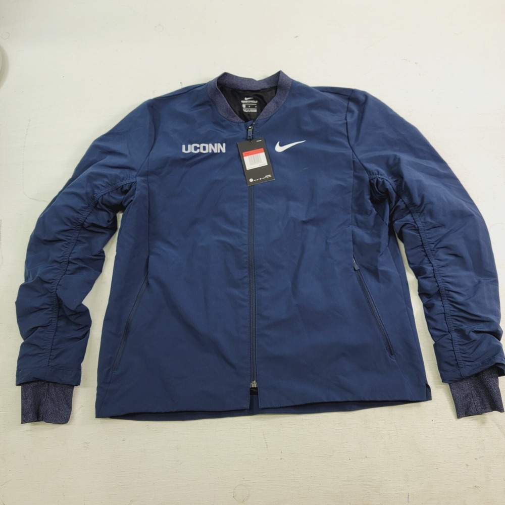 Nike Shield UConn NCAA Full Zip Women's Scrunch Sleeves Blue Jacket Sz L NWD